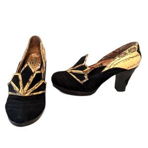 Miss L Fire Snakeskin 40s Inspired Snakeskin & Suede Pinup Heels/Pumps, Sz 8/8.5